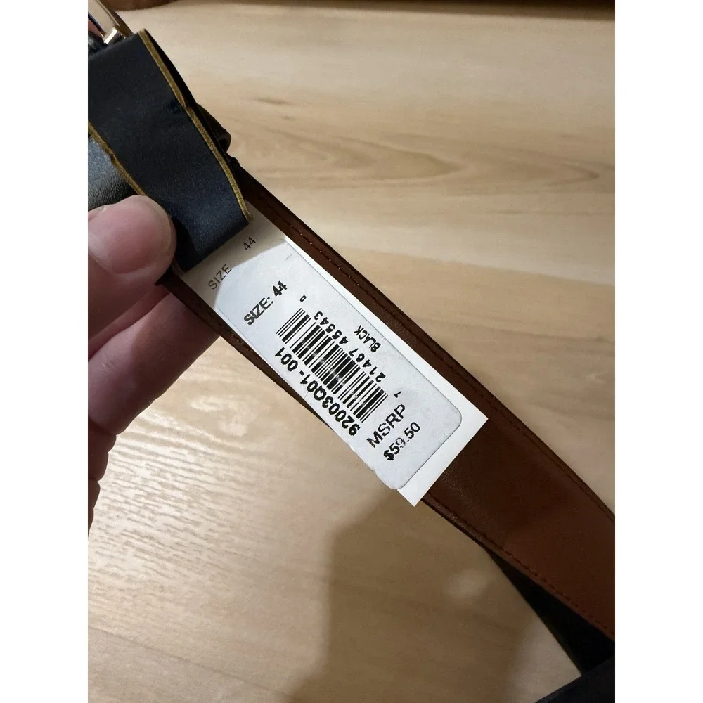 Brooks Brothers Black Silver Belt Men's Size 44 Leather New With Tags